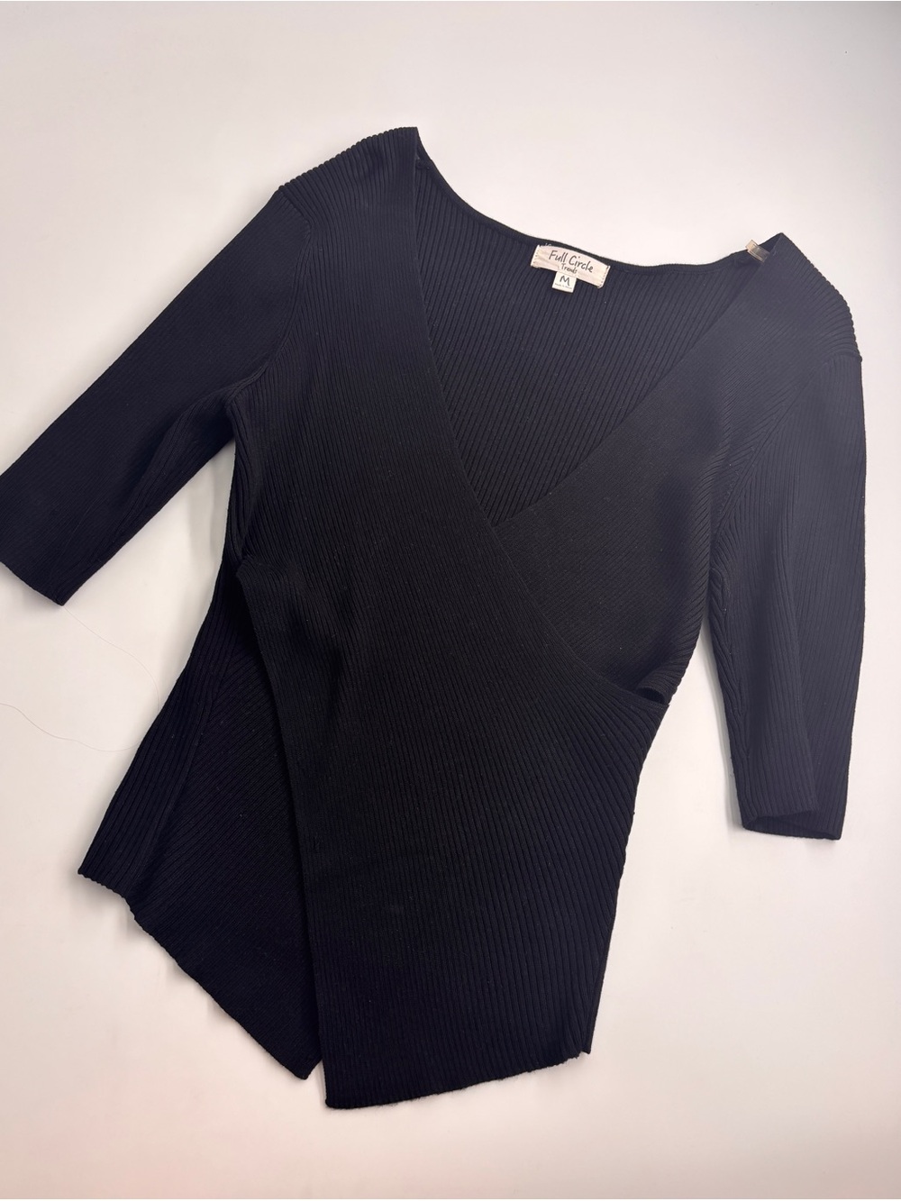 Fate & Becker Black Ribbed Wrap Top